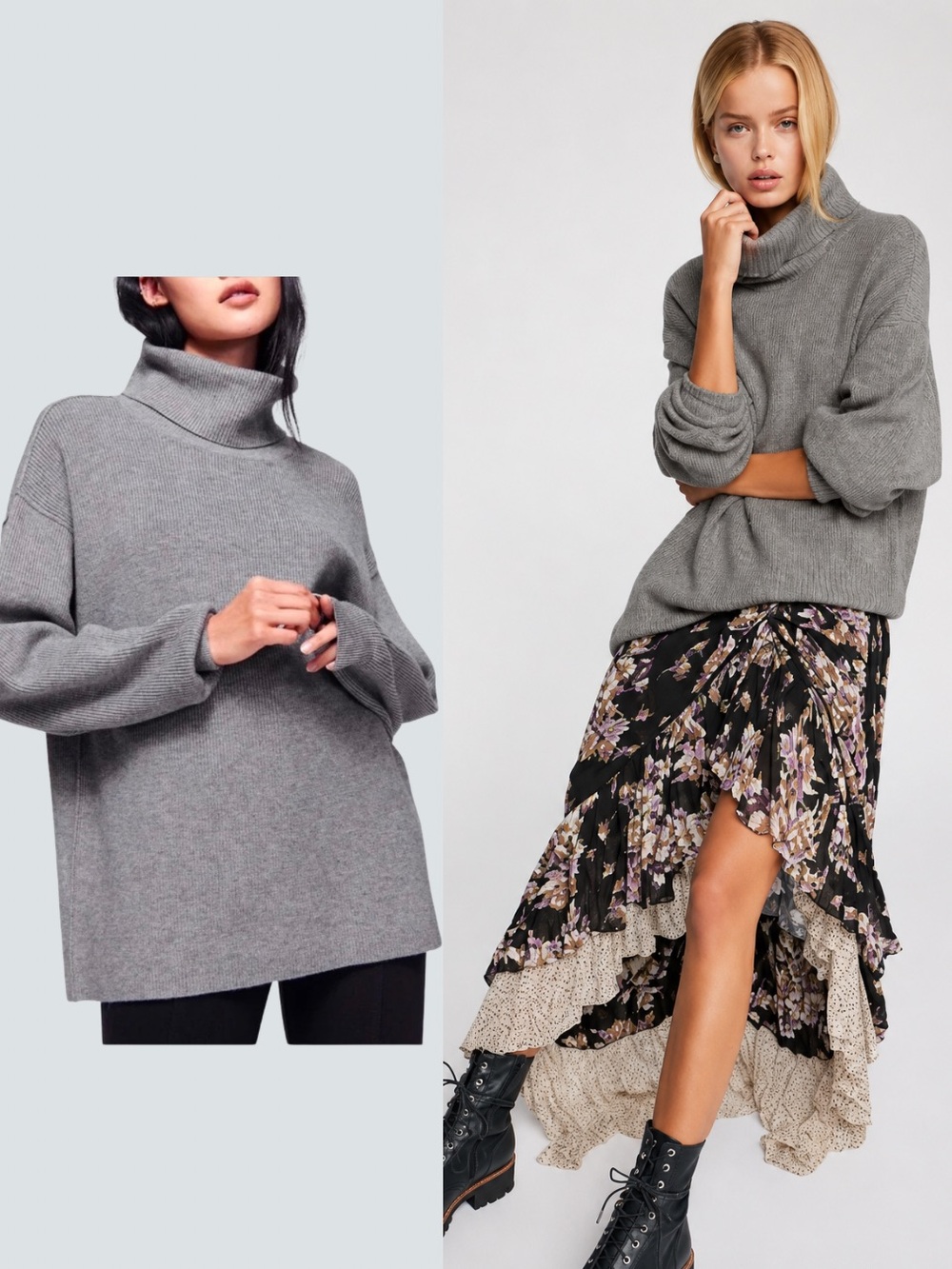 Free People Gray Ribbed Oversized Turtleneck Sweater Medium Cozy Slouchy Knit
